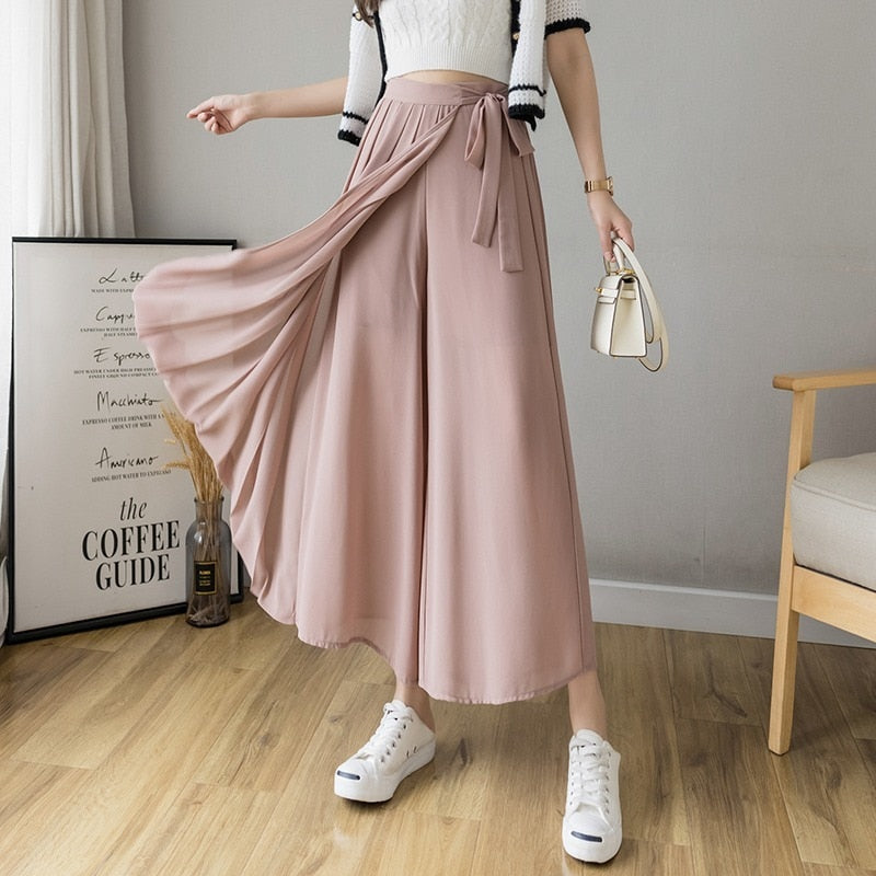 Chiffon Trouser Skirt High Waist Casual
