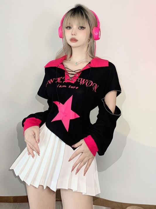 Aesthetic Stars Print Irregular Long Sleeve