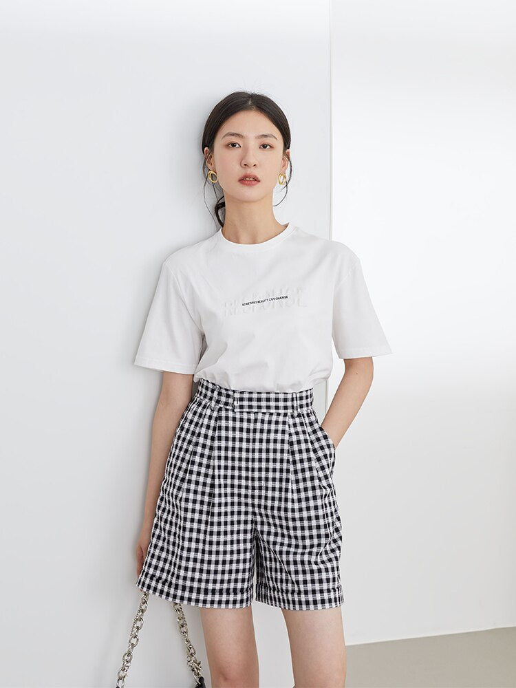 Black White Plaid Casual Shorts