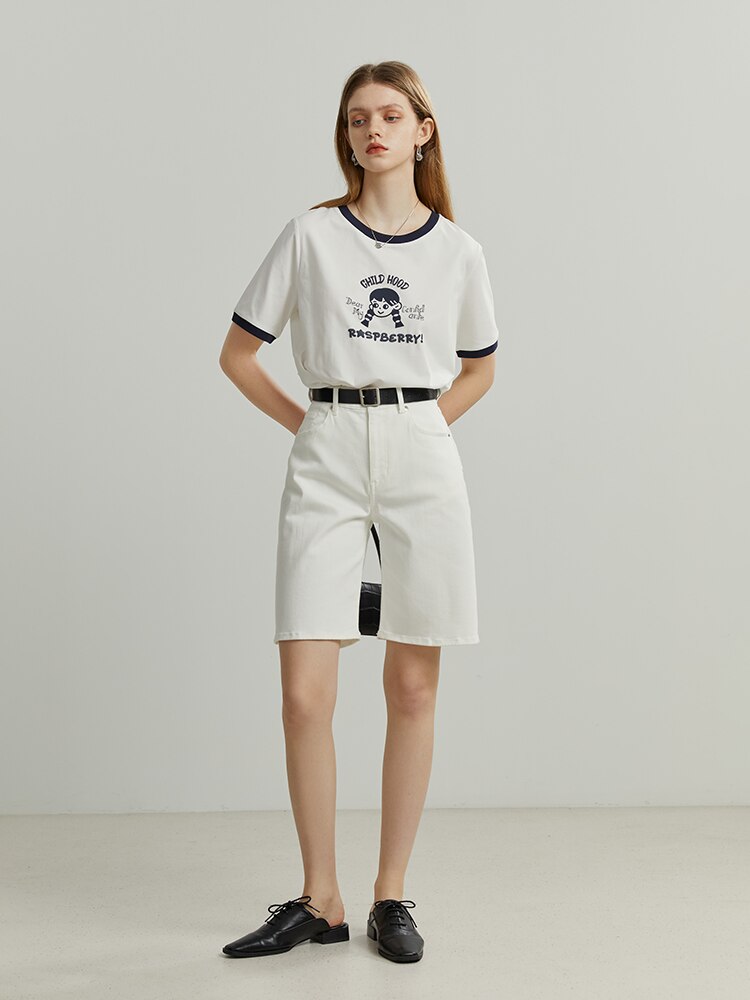 Simple Style Washed Five-point Straight Jeans