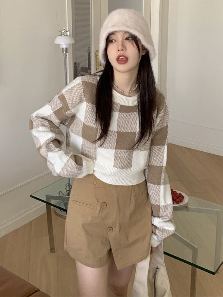 Panelled Plaid Loose New Simple Sweater