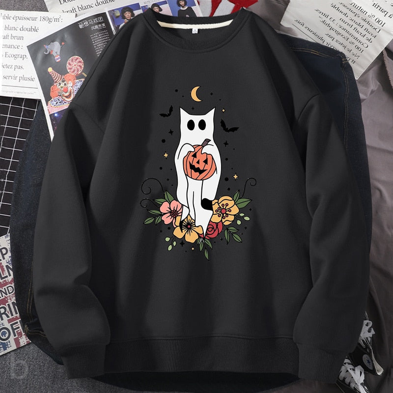 Halloween Ghost Cute Funny Cat Sweatshirt