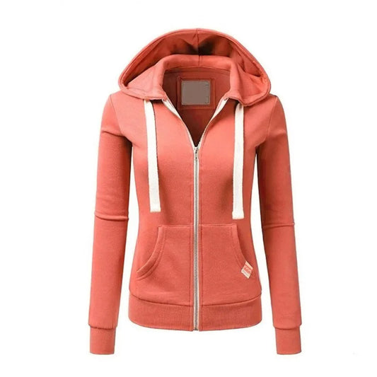 2023 Casual Hoodies Women Autumn Winter Cardigan Solid Color Long Sleeve Hoodie Pockets Zipper Sports Coat Hoodie Women Clothing