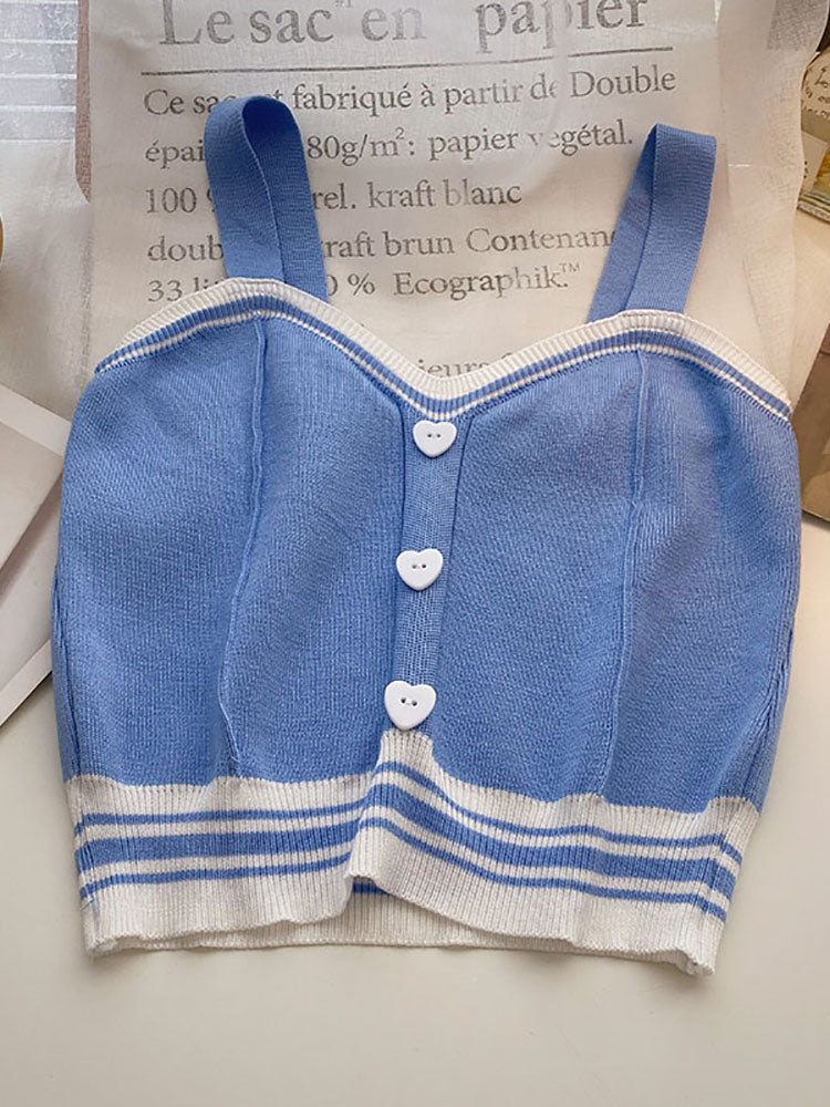 Buttons Knitted Crop Tops Latin Style Knit
