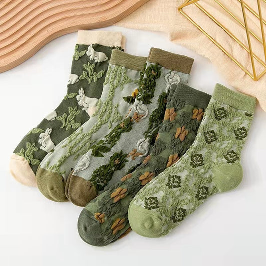 5 Pairs Vintage Floral Socks