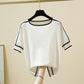 Thin Knitted Short Sleeve Summer Striped T-Shirt