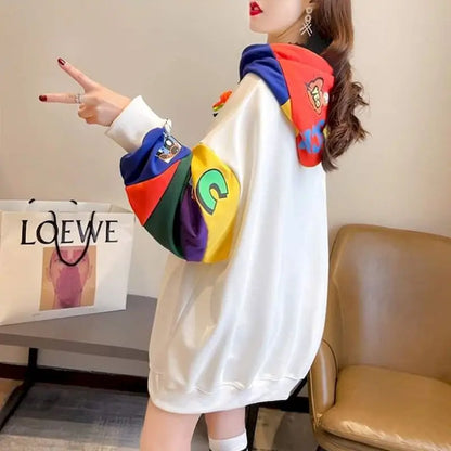 Loose Autumn Contrasting Color Hooded