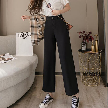 Korean Style Wide Leg  Baggy Black High Waisted Vintage
