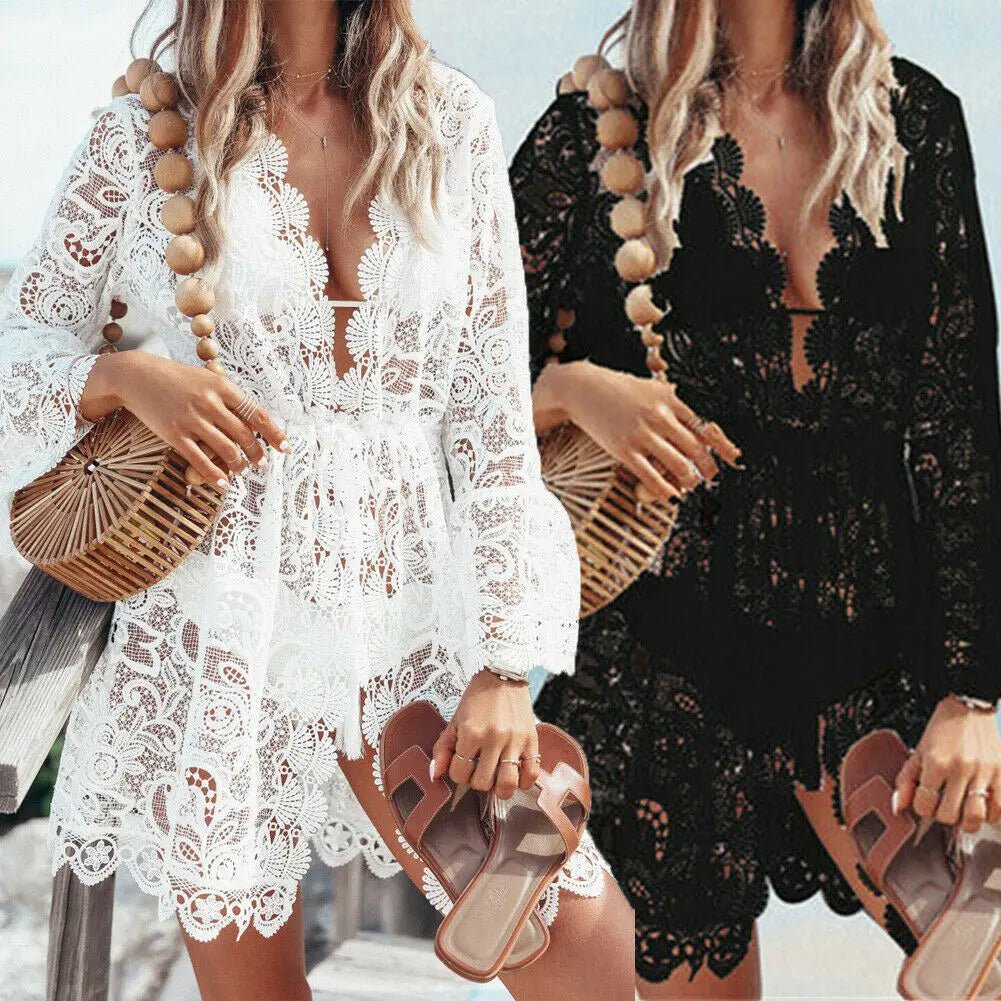 V-neck Lace Beach Dress