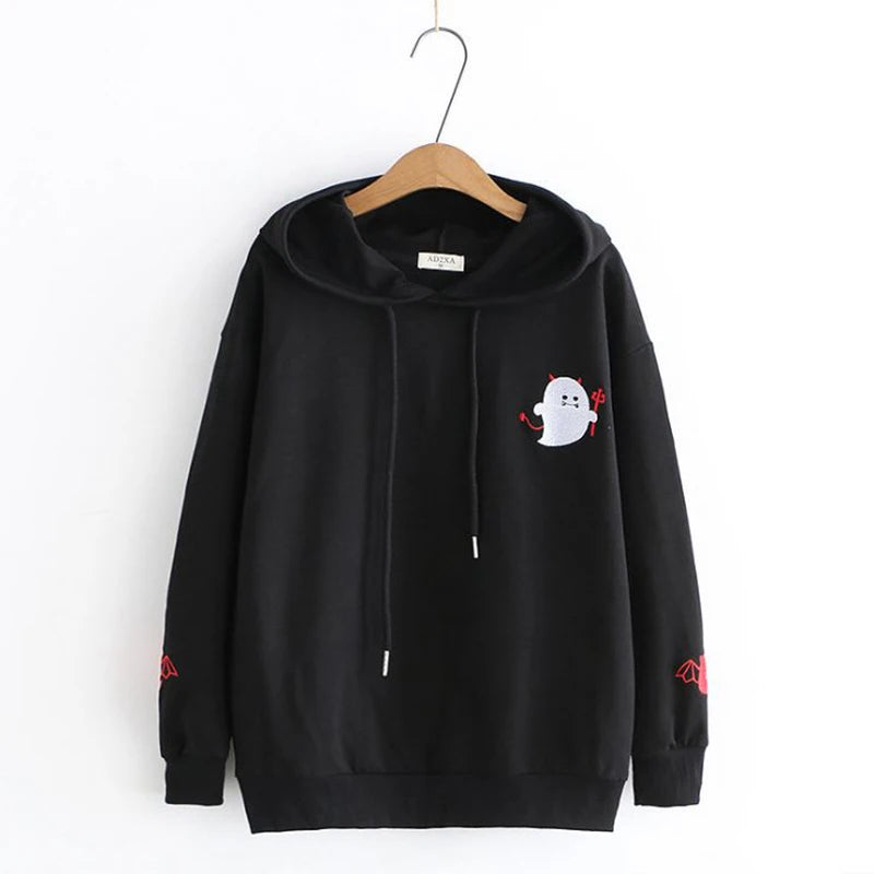 Cartoon Devil Embroidered Hoodies