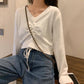 Spring Fall Lace-up Chic V-neck solid Ladies Knitwear