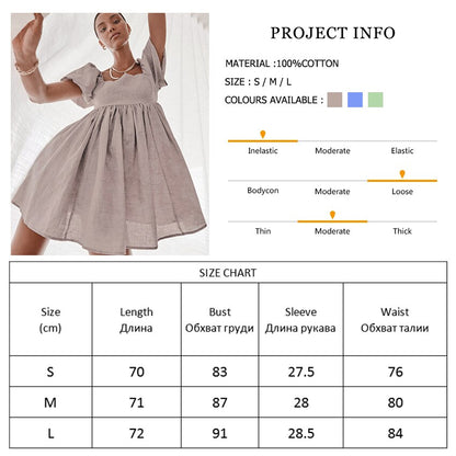 Square Collar Cotton Linen Women Dresses