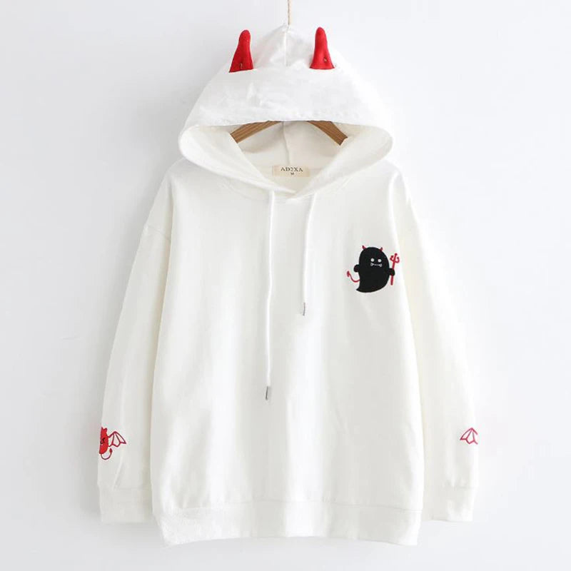 Cartoon Devil Embroidered Hoodies