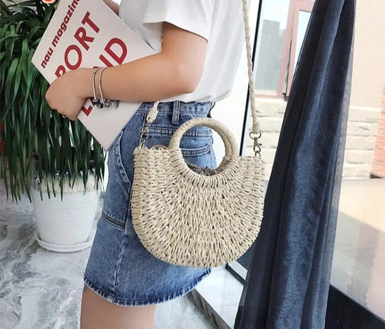 Handmade Half-Round Woven Straw Bag