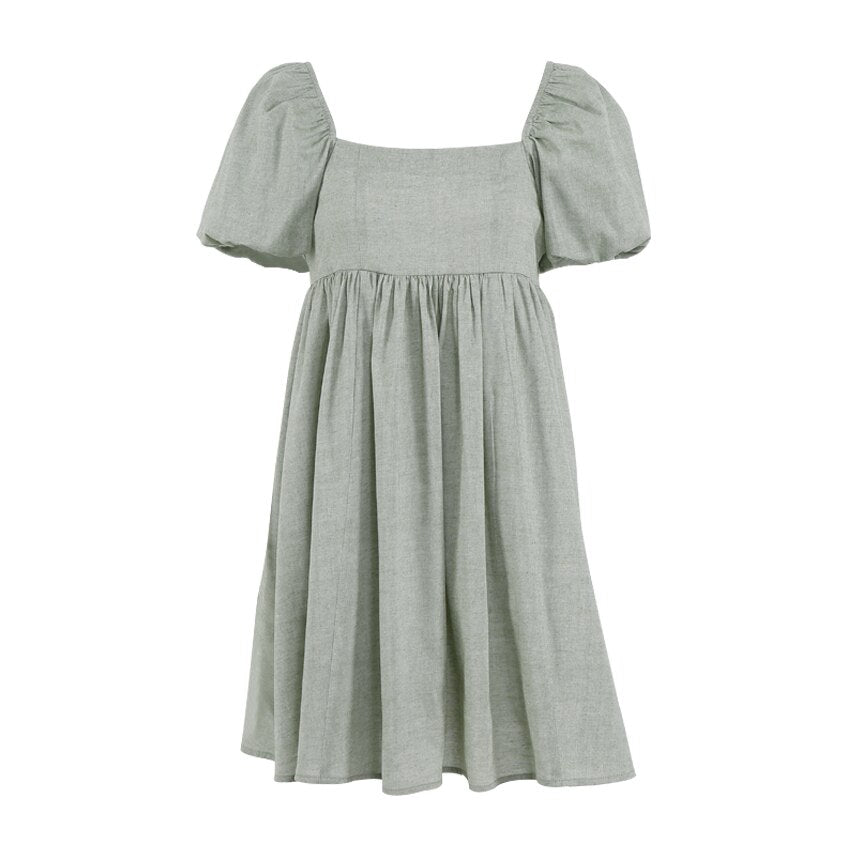 Square Collar Cotton Linen Women Dresses – BooyoShop