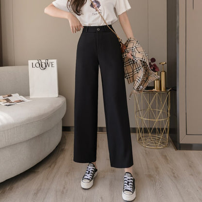 Korean Style Wide Leg  Baggy Black High Waisted Vintage