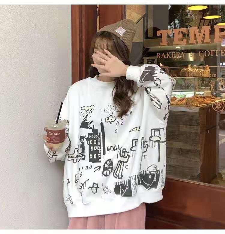 Korean Fashion Loose O Neck Oversized Sweatshirt