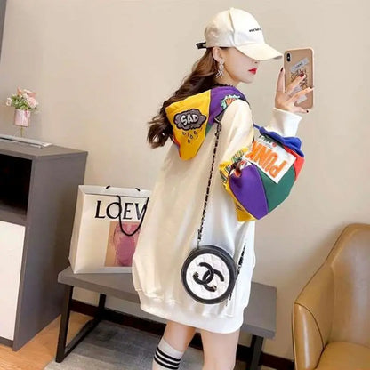 Loose Autumn Contrasting Color Hooded