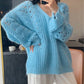 Loose Long Sleeve V-neck Hollow Out Sweater