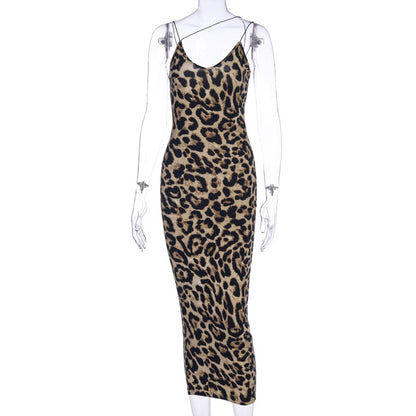 Leopard Print Sleeveless Sexy Midi Dress
