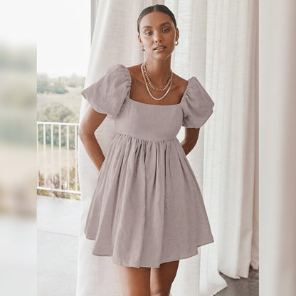 Square Collar Cotton Linen Women Dresses