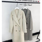 Winter Korean Style Double Breasted Silk Rabbit Woolen Long Overcoat