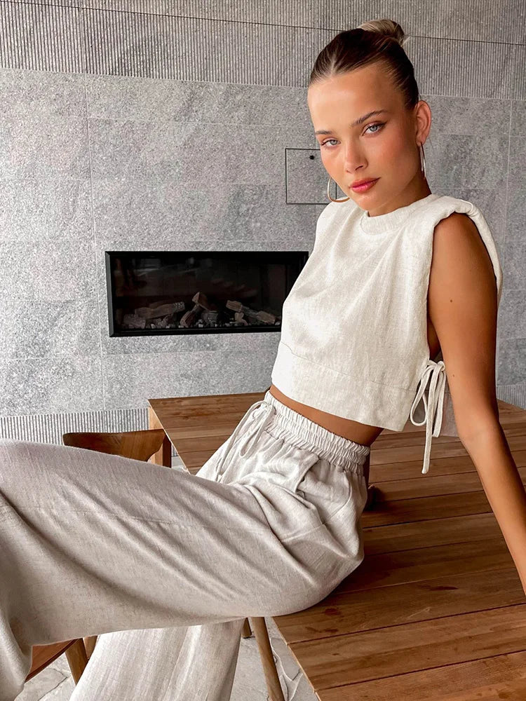 Linen Crop&Pant Set 2 Piece