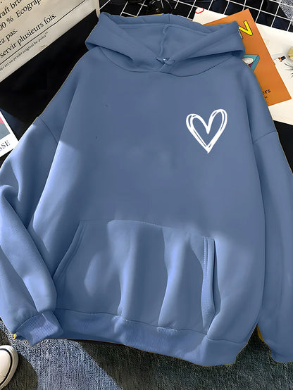 Heart Print Soft Casual Hoodies