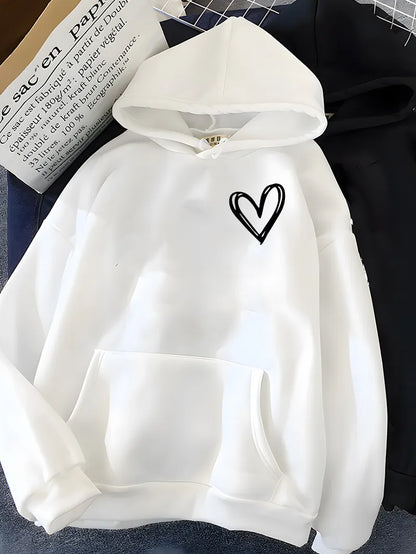 Heart Print Soft Casual Hoodies