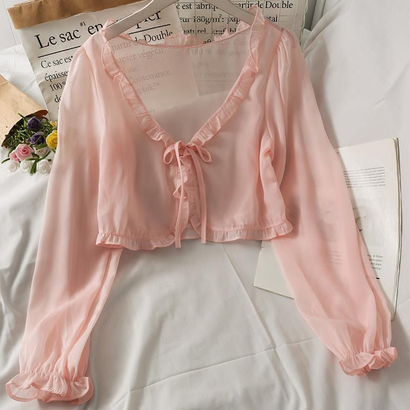 Long Sleeve Thin Lace Bow Blouse