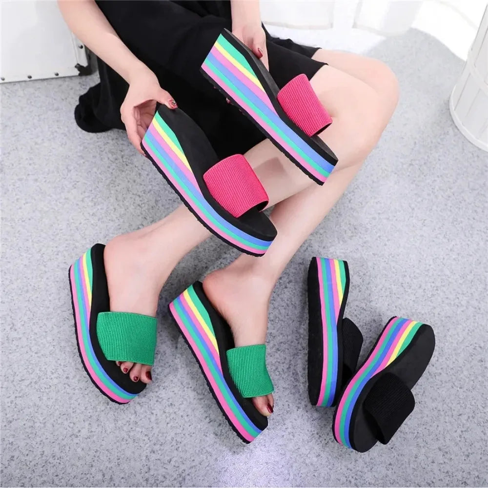 Rainbow Thick Soled Slippers