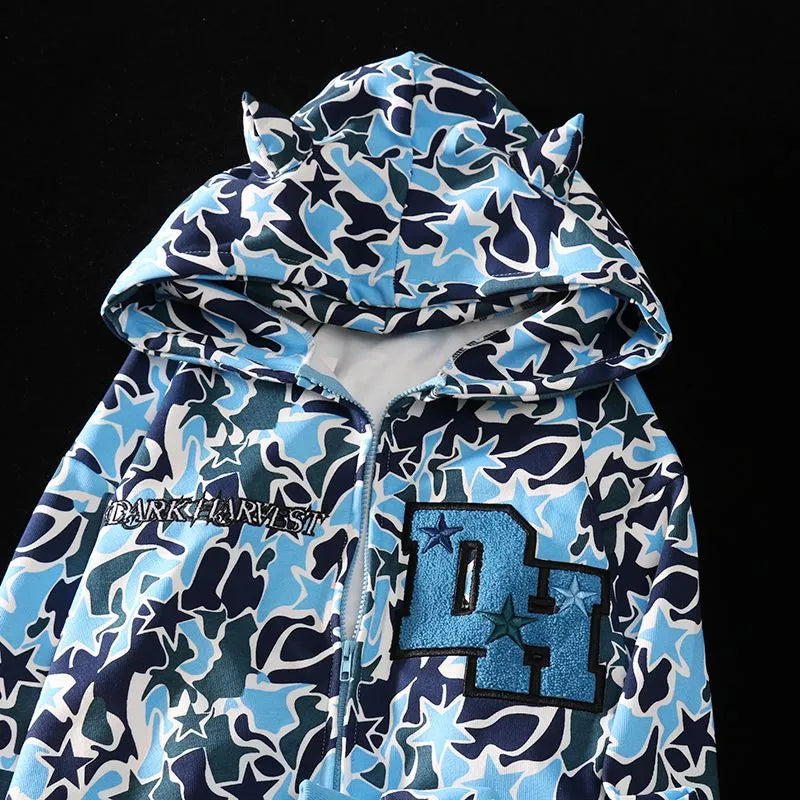 Demon Embroidery Camouflage Hoodies