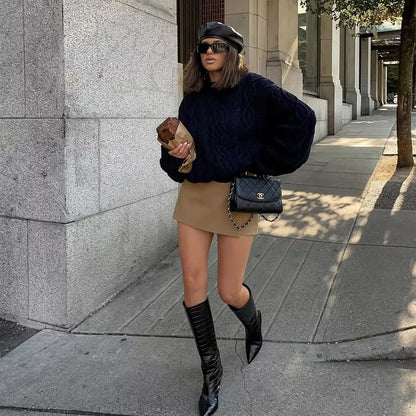 Black Turtleneck Knit Sweater