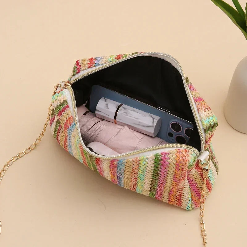 Knitting Colorful Straw Bag