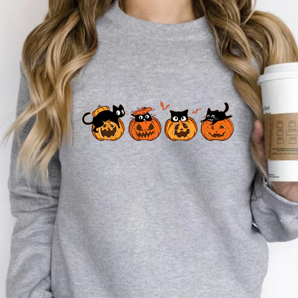 Black Cat and Pumpkin Graphic Sweatshirt