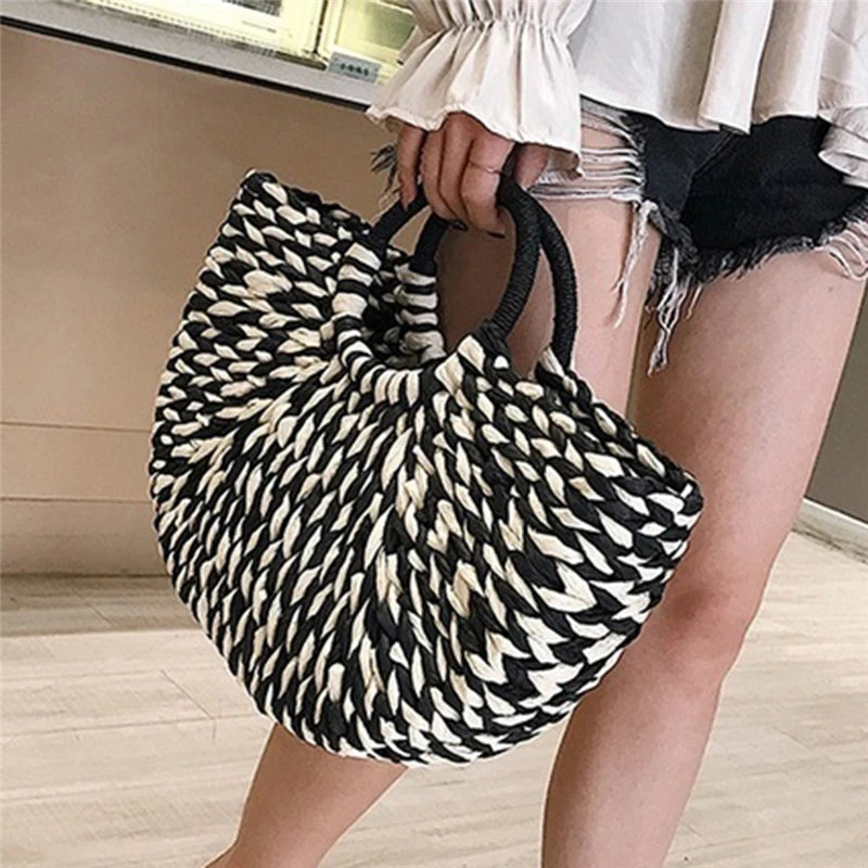 Woven Large Capacity Half Round Handbag