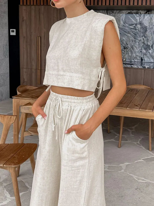 Linen Crop&Pant Set 2 Piece