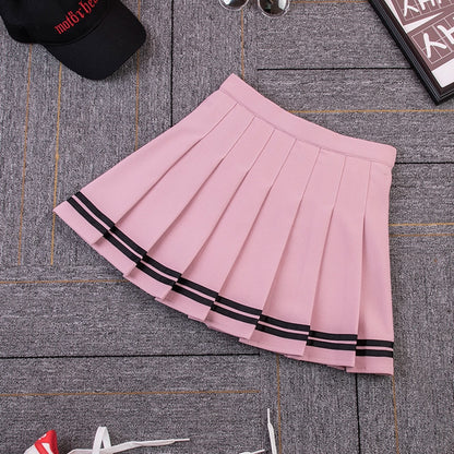 Striped Pleated Elastic Waist  Skirt