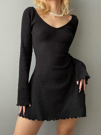V Neck Knitting Elegant Dress