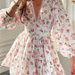 Lantern Sleeve Elegant Floral Print Mini Dress