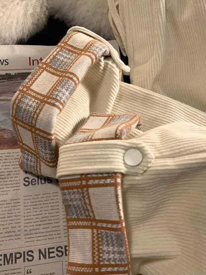 Plaid Hemming Women Corduroy Pants