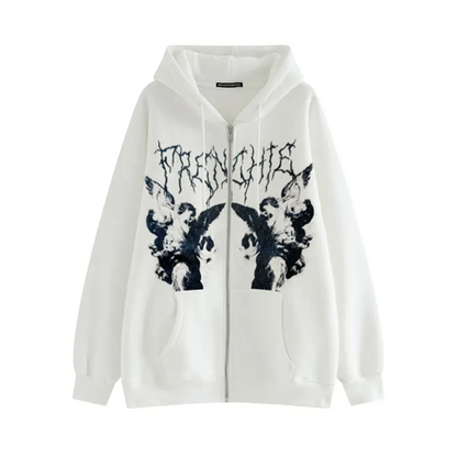 Vintage Angel Print Loose Hooded