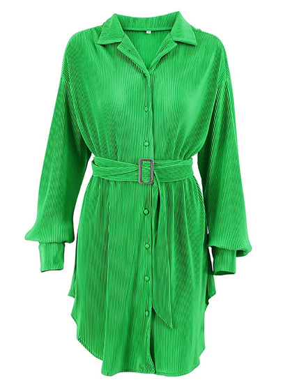 Pleated Long Sleeve Shirt Dress