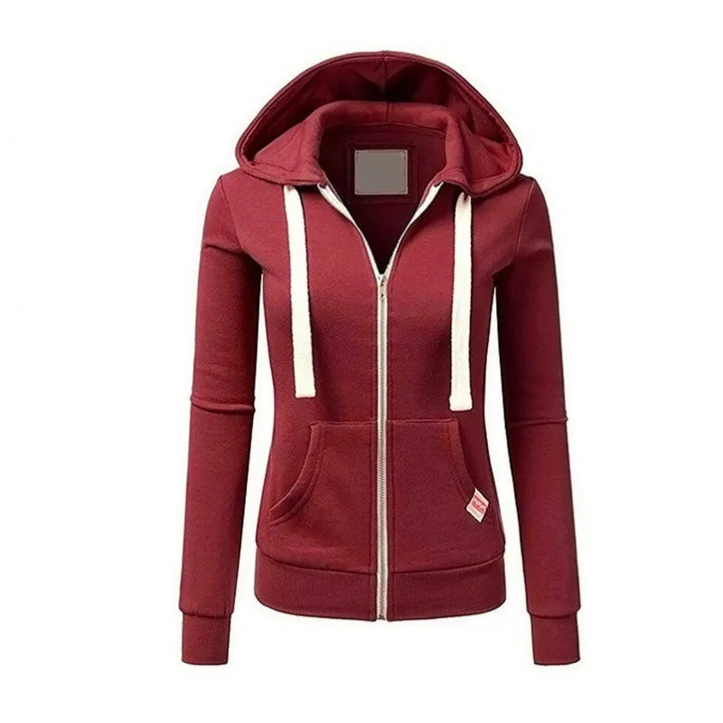2023 Casual Hoodies Women Autumn Winter Cardigan Solid Color Long Sleeve Hoodie Pockets Zipper Sports Coat Hoodie Women Clothing