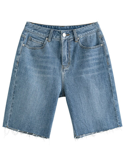 Classical Women Jeans Shorts High Waist Straight Wide Leg