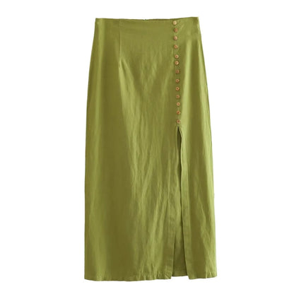 Elegant High Waist Side Split Skirt