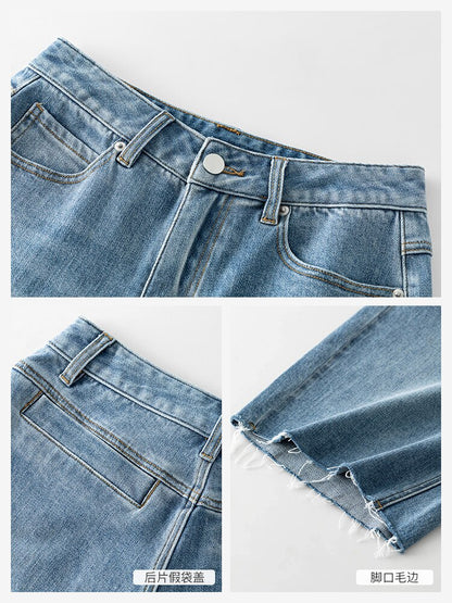 Classical Women Jeans Shorts High Waist Straight Wide Leg