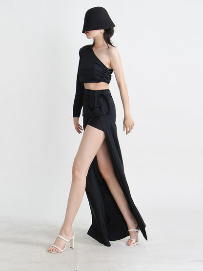 Diagonal Collar One Shoulder High Waist Minimalist Dress