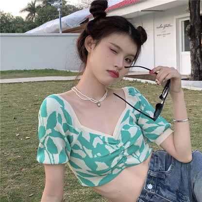 Puff SleeveV-neck Summer Basics T-shirt