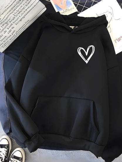 Heart Print Soft Casual Hoodies